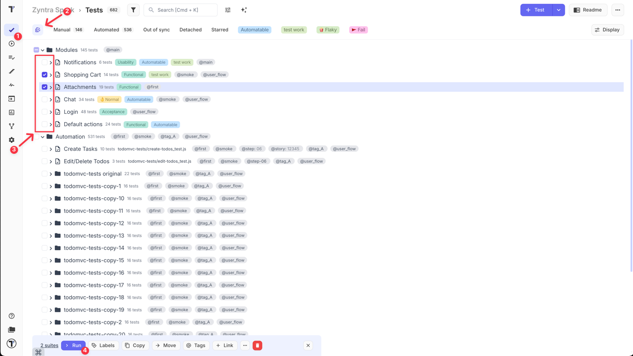 Testomat.io - add several suites from Tests page